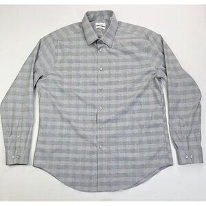 Calvin Klein Slim Fit Size 17 34/35 Men Gray Check Non Iron Steel+ Stretch Check